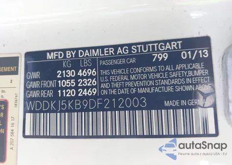 2013 Mercedes-Benz E 350 from USA, damaged, VIN WDDKJ5KB9DF212003